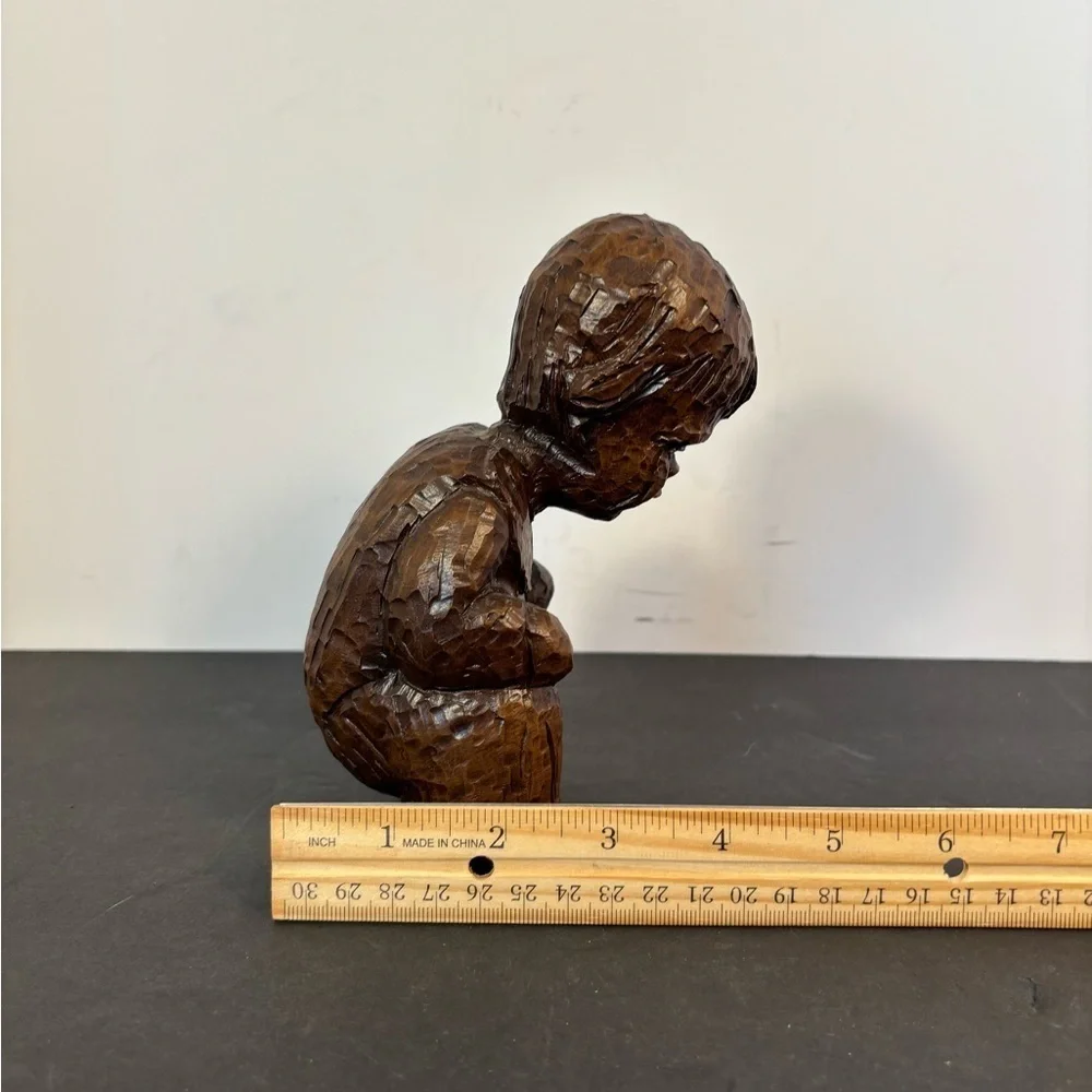 Vintage Hand-Carved Wooden Child Figurine – 6” Folk Art Sculpture
